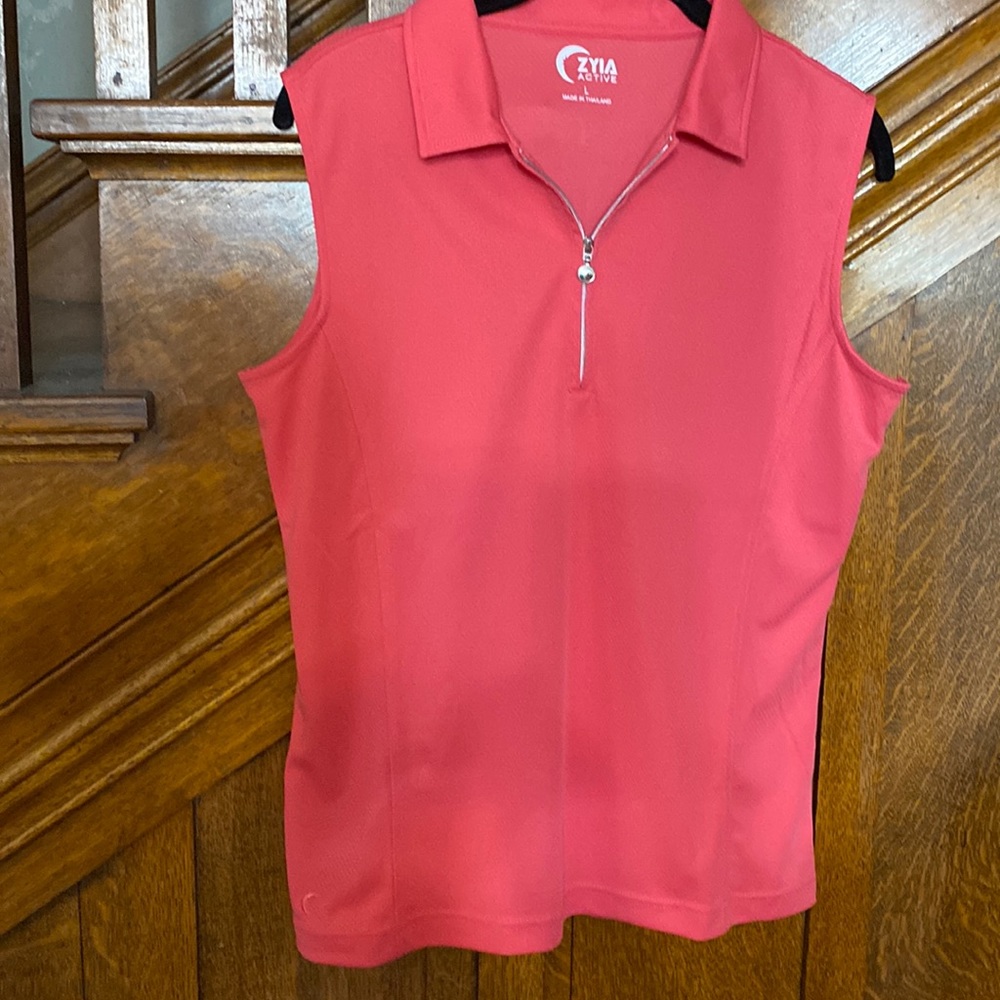 Zyia Active Pink Sleeveless Club House Semifitted Golf Shirt Large NWOT